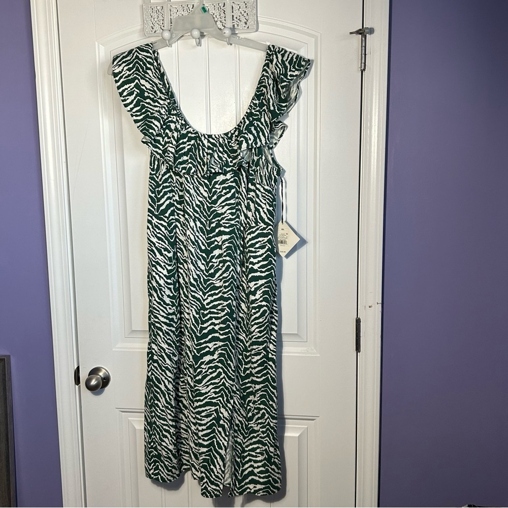 Ava and Viv midi dress size XXL plus size pockets summer ruffles NWT green/ecru